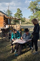 Julie Veloo points out our wherabouts on a map