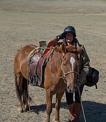Shawn tries out the Mongolian Saddle