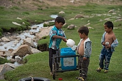 Kids Collecting Water from the River Mongolian Children Fetching Water