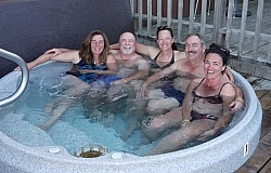 Enjoying the Hot Tub at Wilderness Tours Lodge at Horse Country Campground