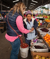 Heather Buys Some Berries at The Local Market in Aloag, Ecuador