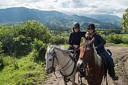 Ali and Heather leaving Hosteria San Jose  in Sigchos, Ecuador