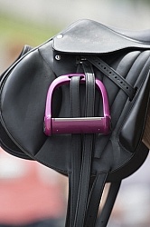 English Saddle with Pink Stirrups Eventing Stirrups