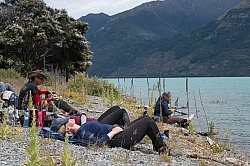 Lunch on a Beach at Lake Hawea on the Ride from Boundary Hut to Dingleburn Station