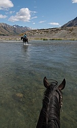 River Crossing in Ahuriri Conservation Area New Zealand , Wild Women Expeditions with Adventure Horse Trekking New Zealand 