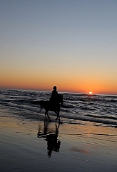Riding on the beach at Sunset at Ricochet Ridge Ranch