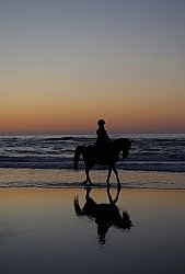 Riding on the beach at Sunset at Ricochet Ridge Ranch