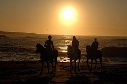 Riding on the beach at Sunset at Ricochet Ridge Ranch