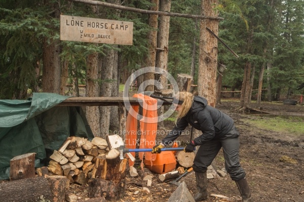 Cutting Firewood in Camp