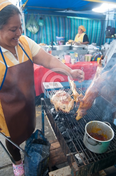 Guinea Pig on a Stick at the Local Market in Aloag, Ecuador