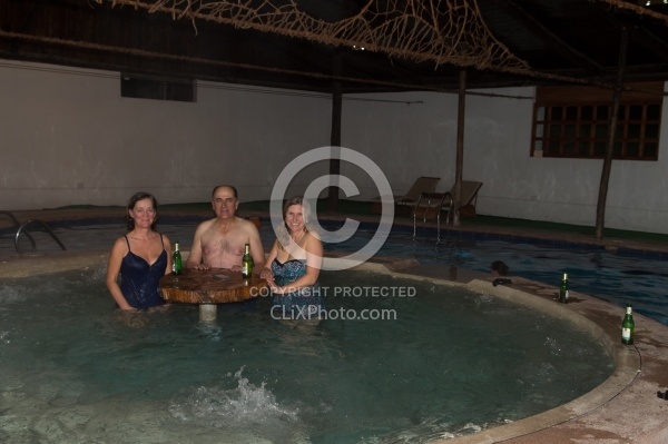 Ali, Gabriel and Heather enjoy the hot tub at HosteriaSan Jose i