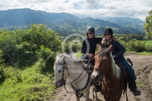 Ali and Heather leaving Hosteria San Jose  in Sigchos, Ecuador