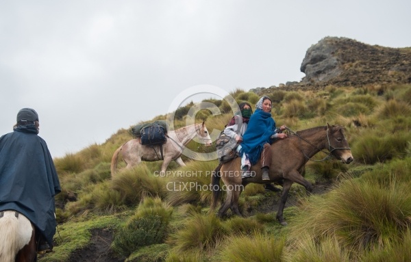 Ecuadorian girls join us on the trail in the high Andes