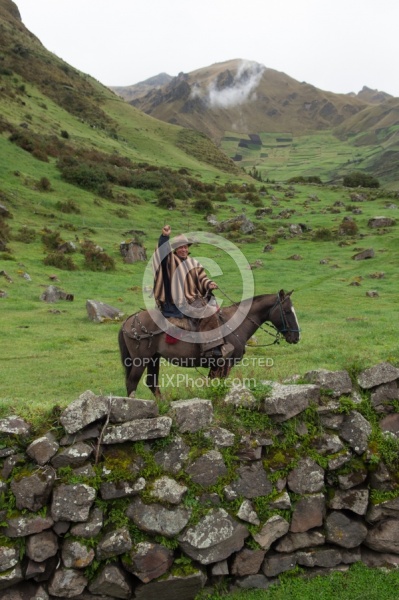 Angel on his horse saying goodbye in the high Andes, Ecuador