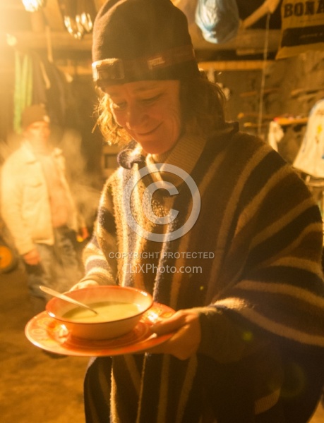 Ali has hot soup in Angel s shed in the high Andes