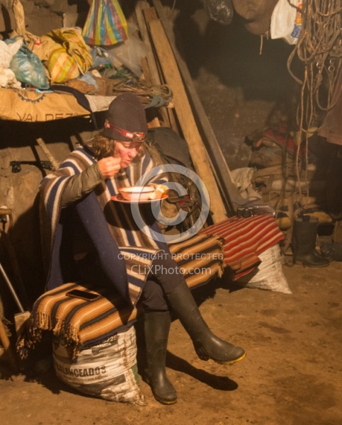 Ali has hot soup in Angel s shed in the high Andes