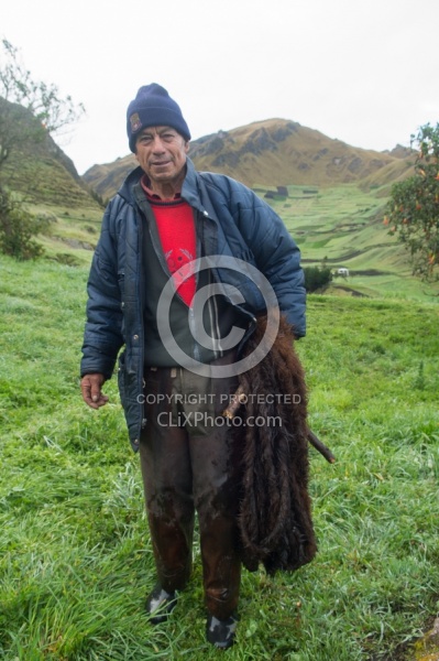 Angel holds raw hide to make a lasso