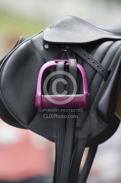 English Saddle with Pink Stirrups Eventing Stirrups