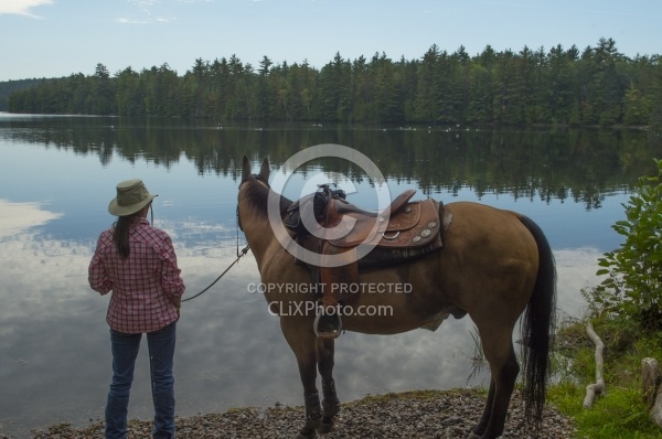 A Horse Country Campground Camper with Her Horse at Voyageur Bay