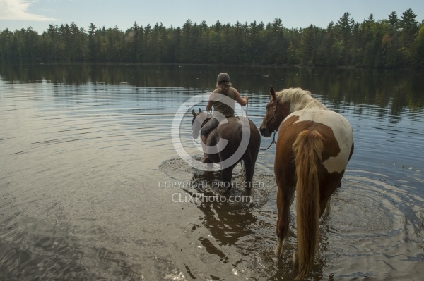 Shawn on Bailey Boy Leading Major into the Water at Voyaguer Bay