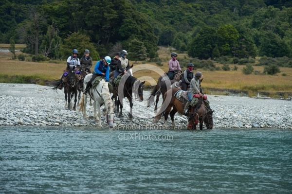 A River Crossing on the Day Ride From Boundary Hut, Wild Womens Expeditions with Adventure Horse Trekking New Zealand