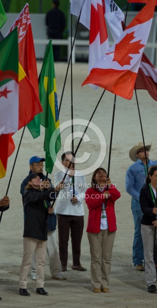 Belinda Trussell Proudly displays the Canadian Flag at the Opening Ceremonies